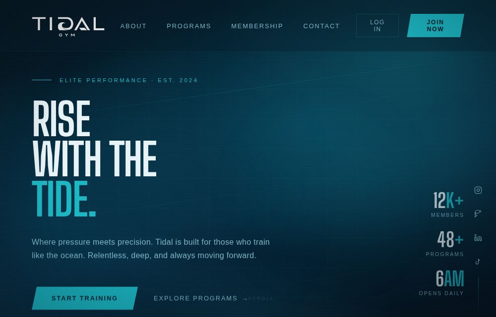Tidal Athletic gym website homepage